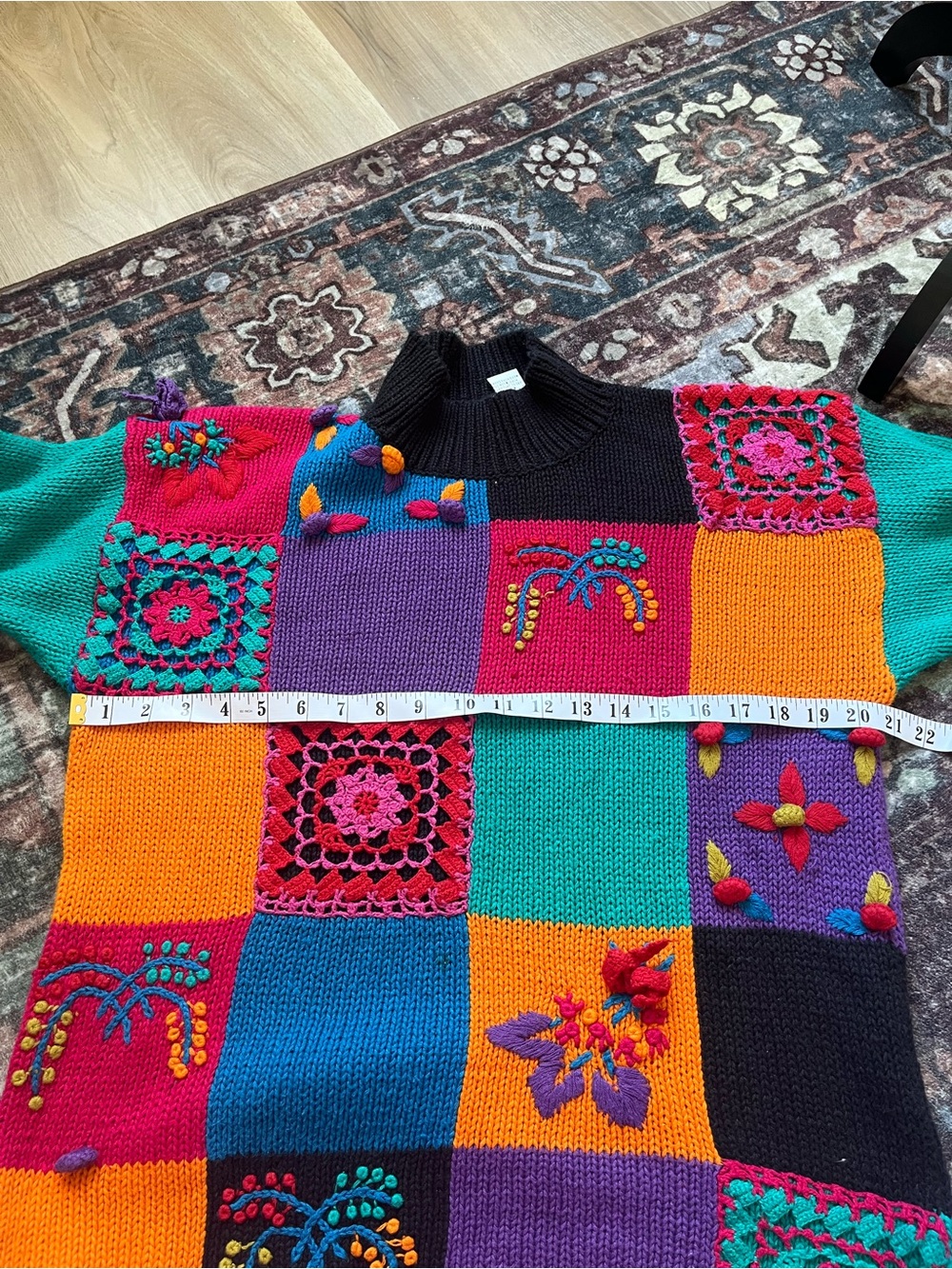 Women’s Vintage Colorblock Patchwork Sweater - Multicolor Size M - Picture 4 of 5
